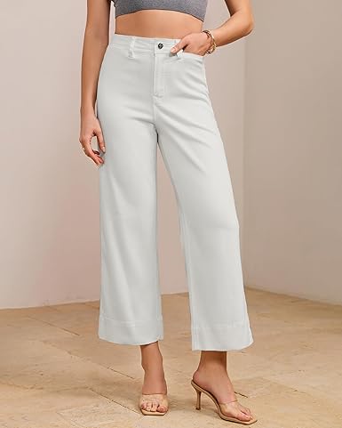 GRAPENT Wide Leg Jeans for Women Cropped Trendy High Waisted Welt Pocket Stretchy Denim Pants Distressed Trouser Jeans