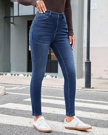 GRAPENT Fleece Lined Jeans for Women Trendy High Waisted Skinny Winter Stretchy Denim Pants Ankle Warm Thermal Jeggings