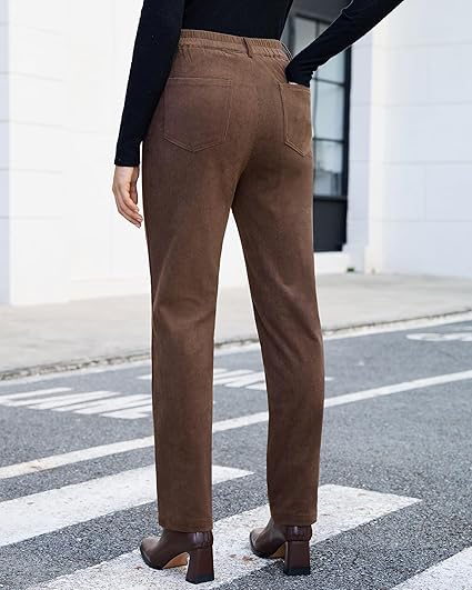 GRAPENT Corduroy Pants for Women High Wasited Straight Leg Elastic Waist Stretchy Casual Work Pants Fall Winter Trousers
