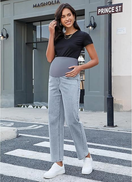 Grapent Women's Patchwork Low Rise Jean Denim 5-pocket Mom Pant Maternity