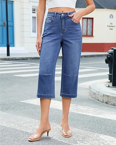 GRAPENT Capri Jeans for Women Mid Rise Straight Leg Casual Relaxed Fit Summer Cropped Stretchy Denim Capris Pants