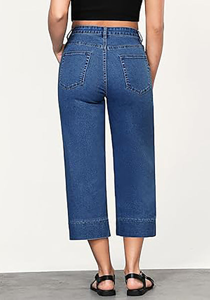 GRAPENT Capri Jeans for Women High Waisted Wide Leg Trendy Strechy Loose Straight Cropped Denim Jeans Pants with Pockets