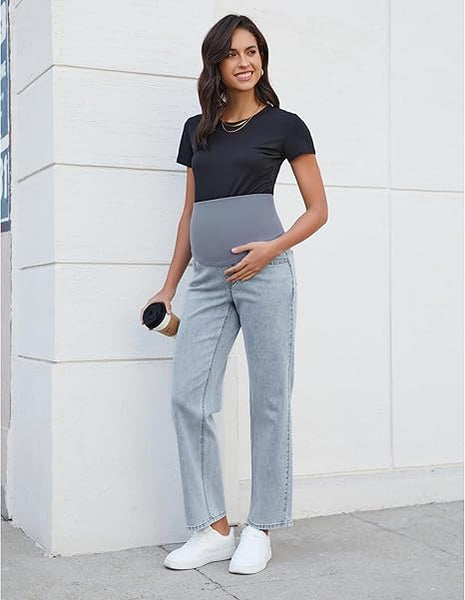 Grapent Women's Patchwork Low Rise Jean Denim 5-pocket Mom Pant Maternity