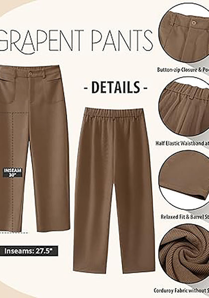 GRAPENT Barrel Pants for Women High Waisted Corduroy Elastic Waist Trendy Loose Casual Fall Trousers Pants with Pockets