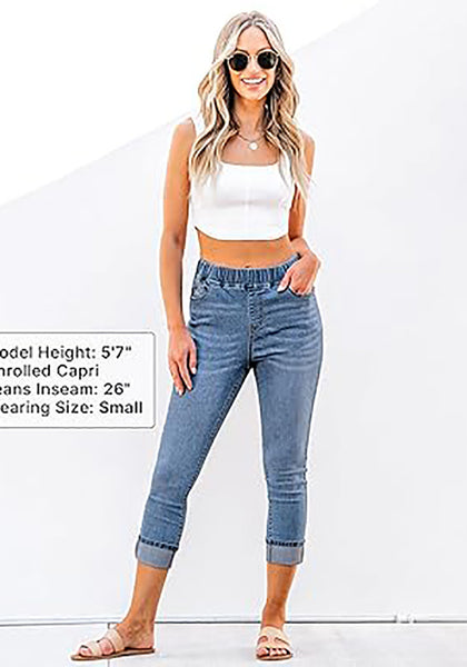 GRAPENT Pull On Jeans for Women High Waisted Skinny Capri Pants Trendy Stretch Denim Cropped Jeans Crop Jeggings Capris