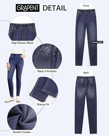 GRAPENT Skinny Jeans for Women High Waisted Trendy Pull On Elastic Waist Slim Jeggings Stretch Denim Pants Trouser Jeans