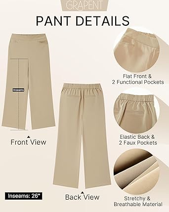 GRAPENT Cropped Pants for Women Trendy Business Casual High Waisted Pull On Wide Leg Stretchy Dress Pants with Pockets
