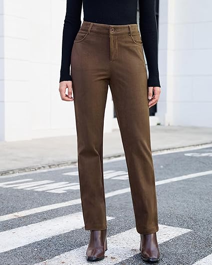 GRAPENT Corduroy Pants for Women High Wasited Straight Leg Elastic Waist Stretchy Casual Work Pants Fall Winter Trousers