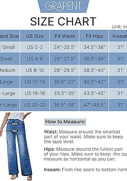 GRAPENT Pull On Womens Jeans Baggy Stretchy High Waisted Denim Wide Leg Trouser Pants Trendy Front Seam 90s Loose Jean