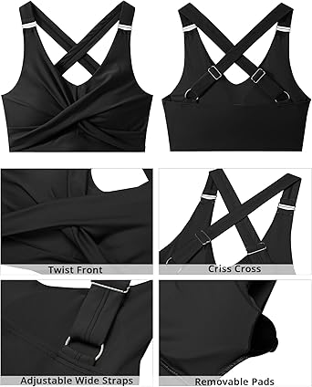 GRAPENT Bikini Tops for Women Twist Front Ruched Bathing Suit Adjustable Crisscross Back Cropped Tankini Swim Top Only