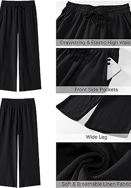 GRAPENT Linen Pants for Women High Waisted Wide Leg Capri Elastic Waist Casual Beach Flowy Cropped Summer Capris Pants