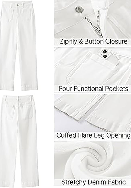 GRAPENT Women's Full Length Stretch Denim Regular Jeans High Waisted Bell Bottom