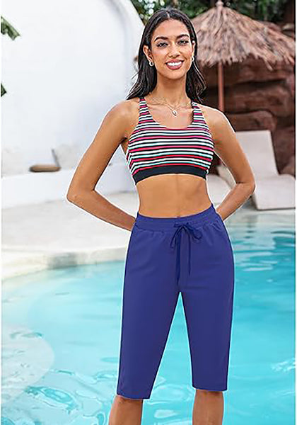GRAPENT Women's Casual Elastic Waist Swim Pants Drawstring Jammer Knee-Length