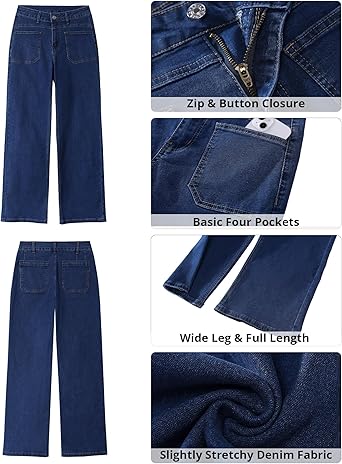 GRAPENT Wide Leg Jeans for Women Trendy High Waisted Loose Straight Leg Stretchy Retro Denim Pants with Pouch Pockets