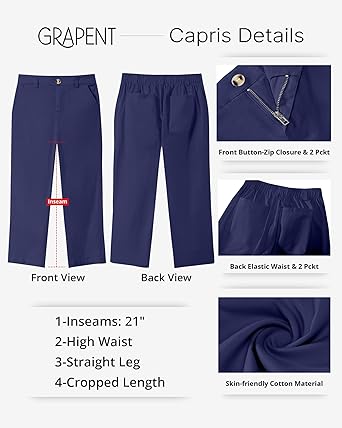 Grapent Women's Capri Straight Lounge Pants Outdoor Breathable Cotton Durable Regular Cropped Trousers
