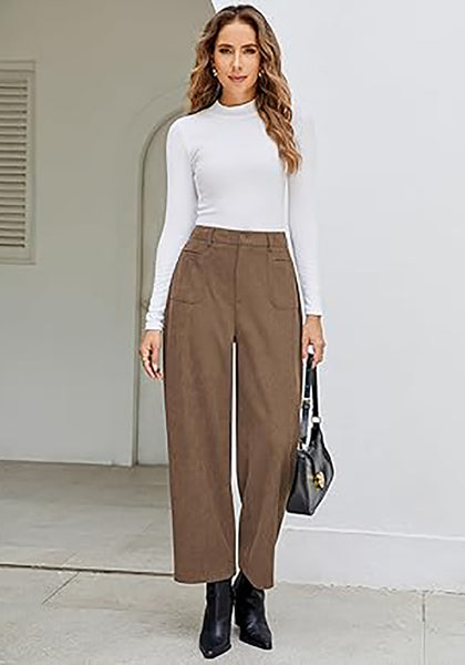 GRAPENT Barrel Pants for Women High Waisted Corduroy Elastic Waist Trendy Loose Casual Fall Trousers Pants with Pockets