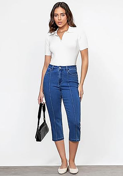 GRAPENT Women's Sculpting Denim Capri Skinny Jean Slim Stretch