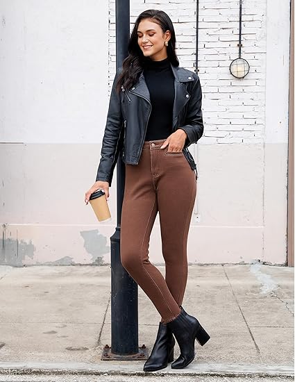 GRAPENT Fleece Lined Jeans for Women High Waisted Skinny Welt Pocket Winter Stretchy Denim Pants Warm Thermal Jeggings