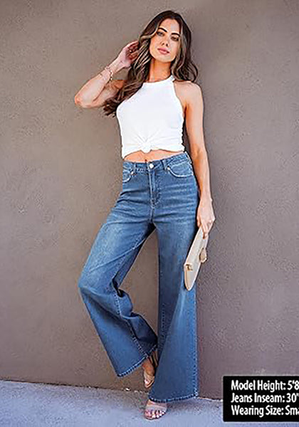 GRAPENT Wide Leg Jeans for Women Trendy High Waisted Stretchy Denim Pants 90s Baggy Jeans Trouser Jeans with Pockets