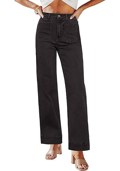 GRAPENT Women's Full Length Stretch Denim Regular Jeans High Waisted Bell Bottom