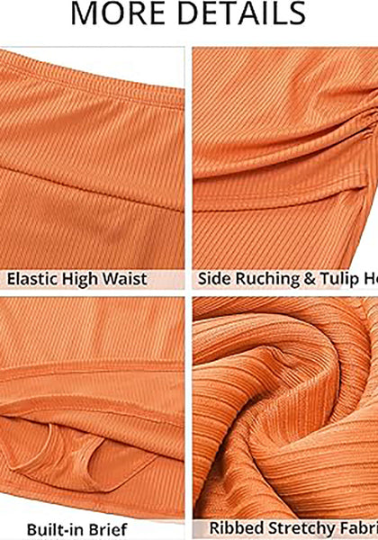 GRAPENT Women's High Waisted Bikini Swim Skirt Bottoms Ruched Ribbed Bathing Suit Skirts Tulip Tankini Swimsuit Bottom