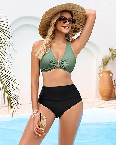 GRAPENT StrapCore Bikini Top for Women Ruched O Ring Padded Adjustable Straps Bathing Suits Swim Tops Only Beach Vacation Clothes