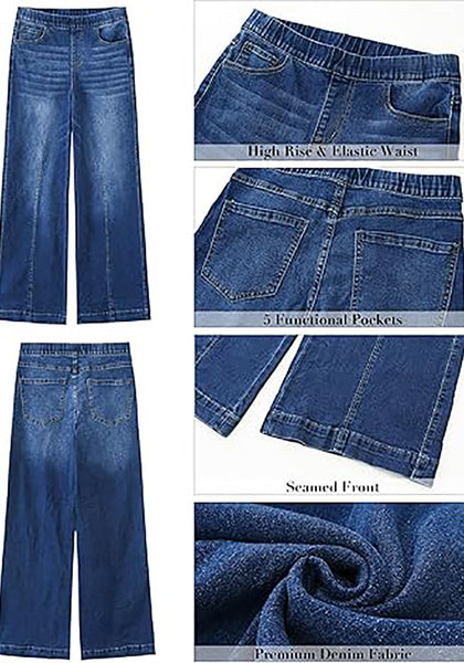 GRAPENT Pull On Womens Jeans Baggy Stretchy High Waisted Denim Wide Leg Trouser Pants Trendy Front Seam 90s Loose Jean