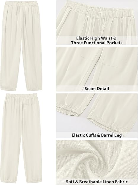 GRAPENT Capri Pants for Women Linen Barrel High Waisted Pull On Elastic Waist Casual Summer Capris Beach Vacation Pants