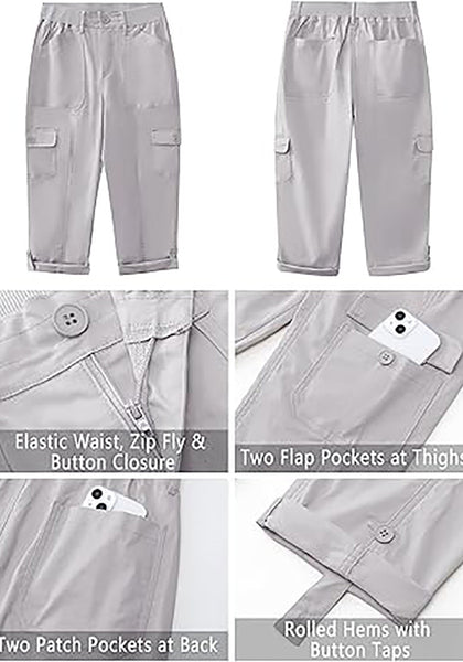 GRAPENT Cargo Capri Pants for Women High Waisted Relaxed Fit Elastic Knit Waist Casual Capris Trousers Cropped Pants