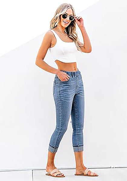 GRAPENT Pull On Jeans for Women High Waisted Skinny Capri Pants Trendy Stretch Denim Cropped Jeans Crop Jeggings Capris