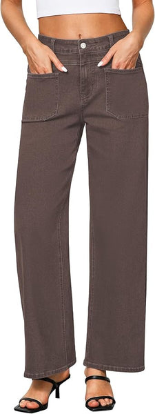 GRAPENT Wide Leg Jeans for Women Trendy High Waisted Loose Straight Leg Stretchy Retro Denim Pants with Pouch Pockets