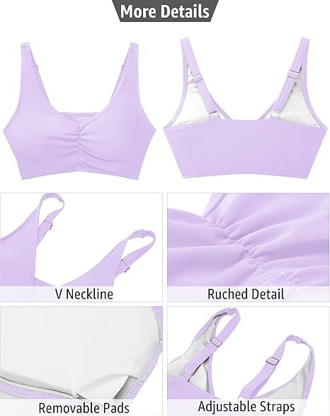 GRAPENT Bikini Tops for Women Ruched Cropped Tankini Tops Beach Adjustable Straps Bathing Suit Padded Swimwear Top Only