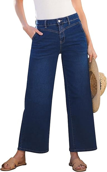 Grapent Women's Cowboy Jean Wide Leg Ankle Vintage Denim Pant Sculpting