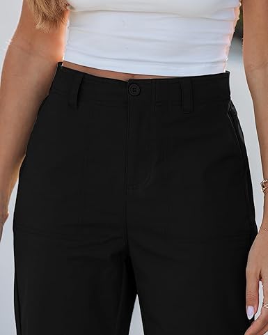 GRAPENT Wide Leg Pants for Women Cropped Chino High Waisted Business Casual Elastic Waist Work Trouser Pants with Pocket