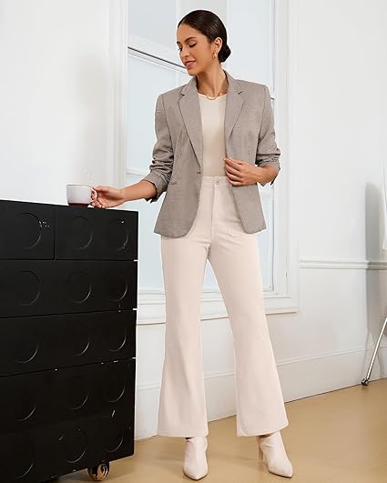 GRAPENT Corduroy Pants for Women Flare High Waisted Fall Winter Elastic Waist Stretchy Work Casual Trendy Wide Leg Pants