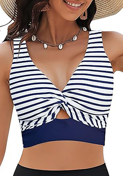 GRAPENT Bikini Tops for Women Cropped Tankini Tops Floral Printed Beach Padded Knot Twist Cut Out Bathing Suit Top Only