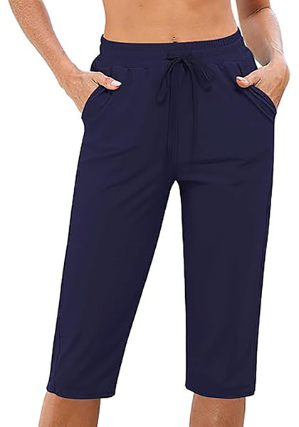 GRAPENT Women's Casual Elastic Waist Swim Pants Drawstring Jammer Knee-Length