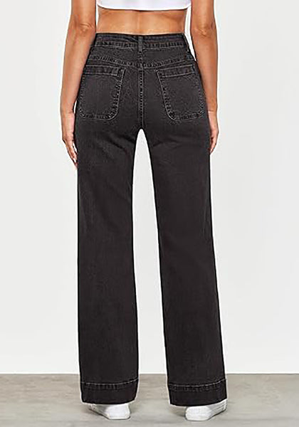 GRAPENT Women's Full Length Stretch Denim Regular Jeans High Waisted Bell Bottom