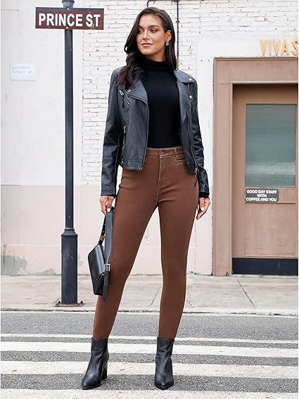 GRAPENT Fleece Lined Jeans for Women High Waisted Skinny Welt Pocket Winter Stretchy Denim Pants Warm Thermal Jeggings