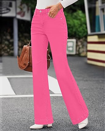 GRAPENT Womens Flare Jeans High Waisted Wide Leg Baggy Jean for Women Stretch Denim Pants