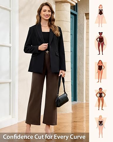 GRAPENT Wide Leg Dress Pants Women Business Casual High Waisted Elastic Waist Stretchy Work Trousers Pants with Pockets