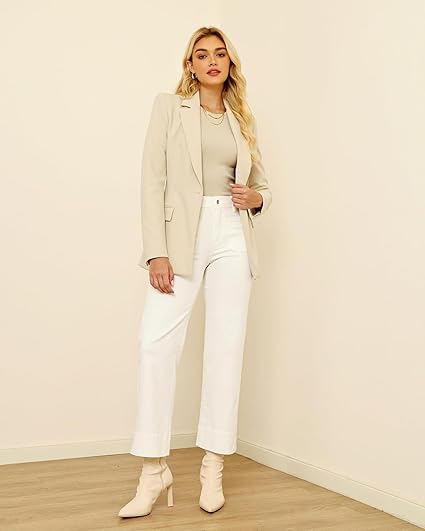 GRAPENT Wide Leg Jeans Woman Trendy High Waisted Patch Pocket Stretchy Denim Pants Vintage Casual Trouser Jeans