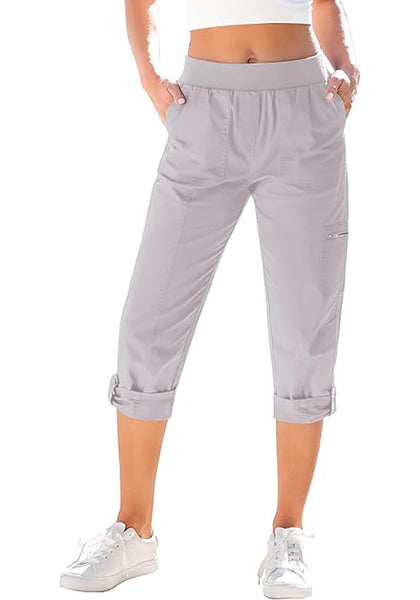 GRAPENT Capri Cargo Pants for Women High Waisted Pull On Elastic Waist Stretch Twill Fold Hem Capris Pants with Pockets
