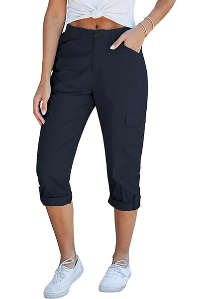 GRAPENT Cargo Capri Pants for Women High Waisted Relaxed Fit Elastic Knit Waist Casual Capris Trousers Cropped Pants