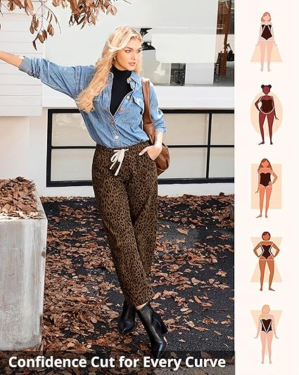 GRAPENT Barrel Jeans for Women Trendy High Waisted Pull On Wide Leg Cropped Leopard Cheetah Print Stretchy Denim Pants