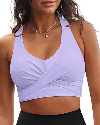 GRAPENT Bikini Tops for Women Twist Front Ruched Bathing Suit Adjustable Crisscross Back Cropped Tankini Swim Top Only