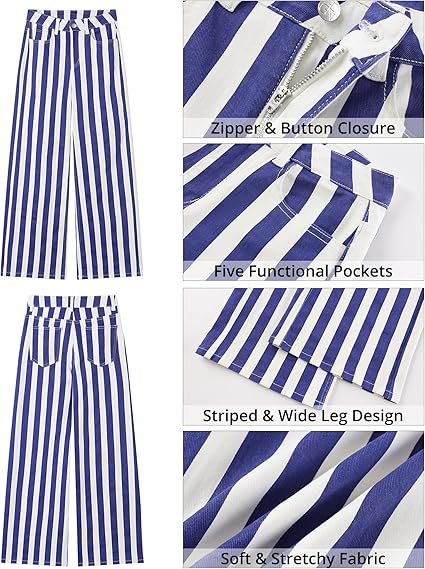 GRAPENT Women Jeans Striped Wide Leg High Waisted Trendy Stretchy Denim Pants Cute Casual Trouser Jeans with Pockets