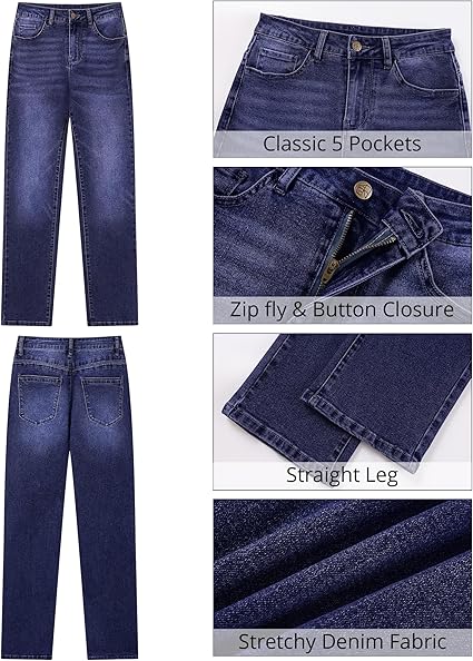 GRAPENT Straight Leg Jeans for Women Trendy High Waisted Classic Stretchy Denim Pants Casual Trouser Jeans with Pockets