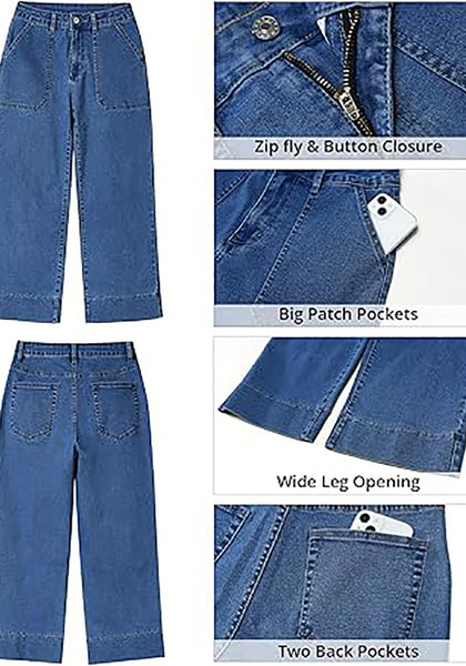 GRAPENT Capri Jeans for Women High Waisted Wide Leg Trendy Strechy Loose Straight Cropped Denim Jeans Pants with Pockets