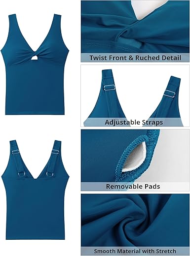 GRAPENT StrapCore Tankini Tops for Women Swimwear Twisted Keyhole Padded Bathing Suit Beach Vacation Modest Swimsuit Swim Top Only